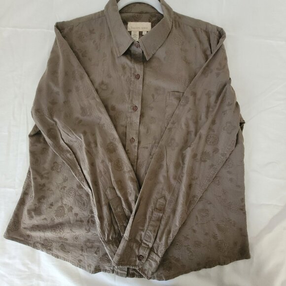 Territory Ahead Floral Brown Long Sleeve Shirt Flocked  Designs Size XL - Picture 3 of 14